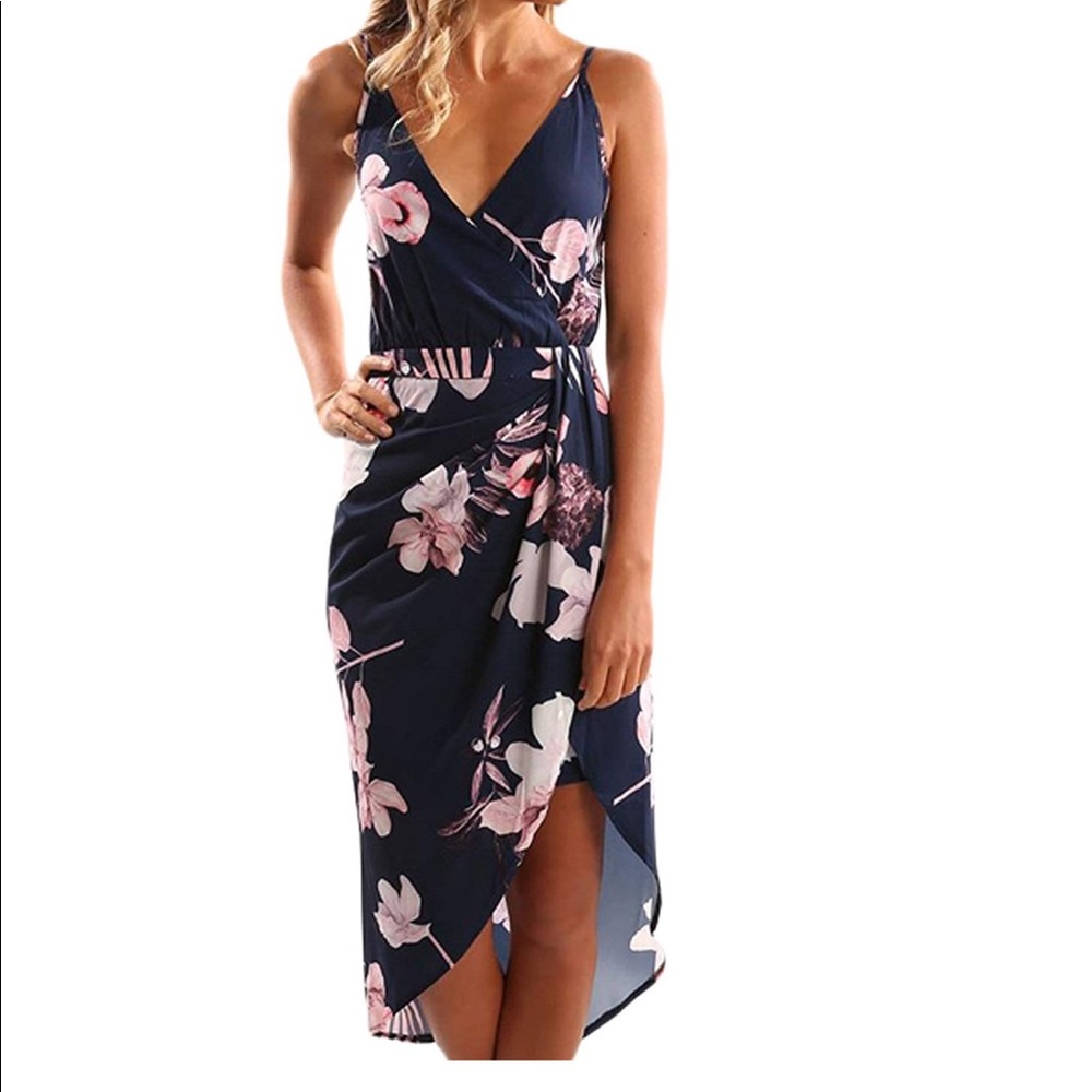 Spaghetti Strap Floral Split Beach Casual Dress
